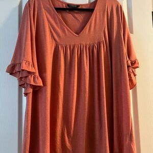 BloomChic V-Neck Ruffled Blouse in Rust